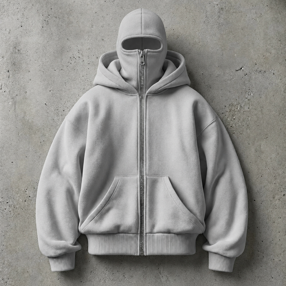 Gray mask-style zip-up hoodie color reference